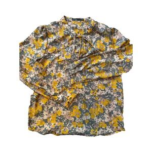 PrAna 'Wild At Heart' Floral Blouse Womens Sz Medium Long Sleeve Yellow Green